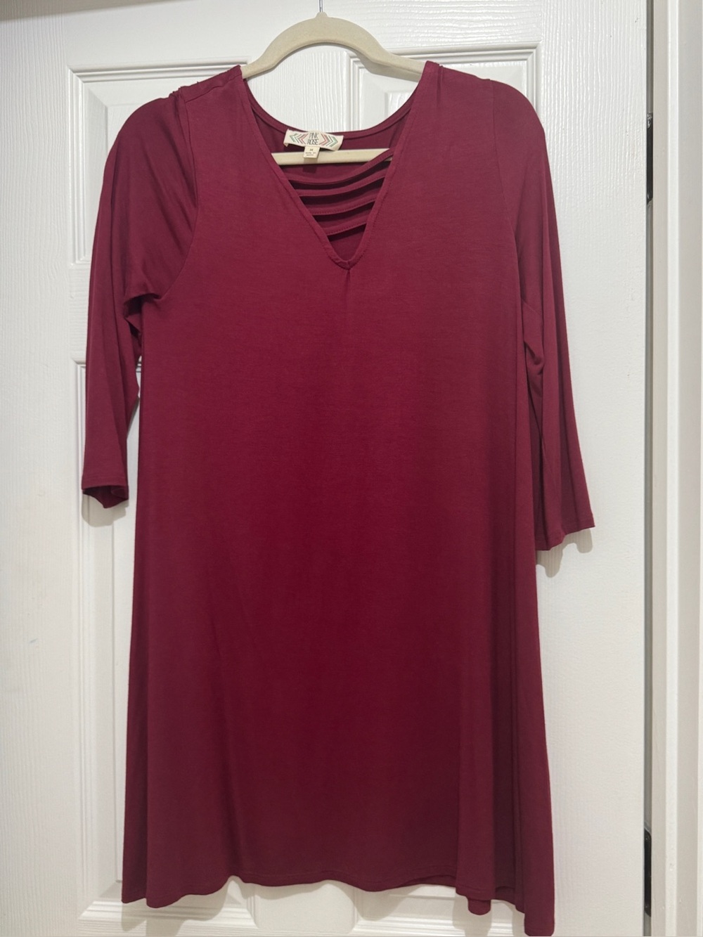 Pink Rose Burgundy Strappy V-Neck Swing Dress
